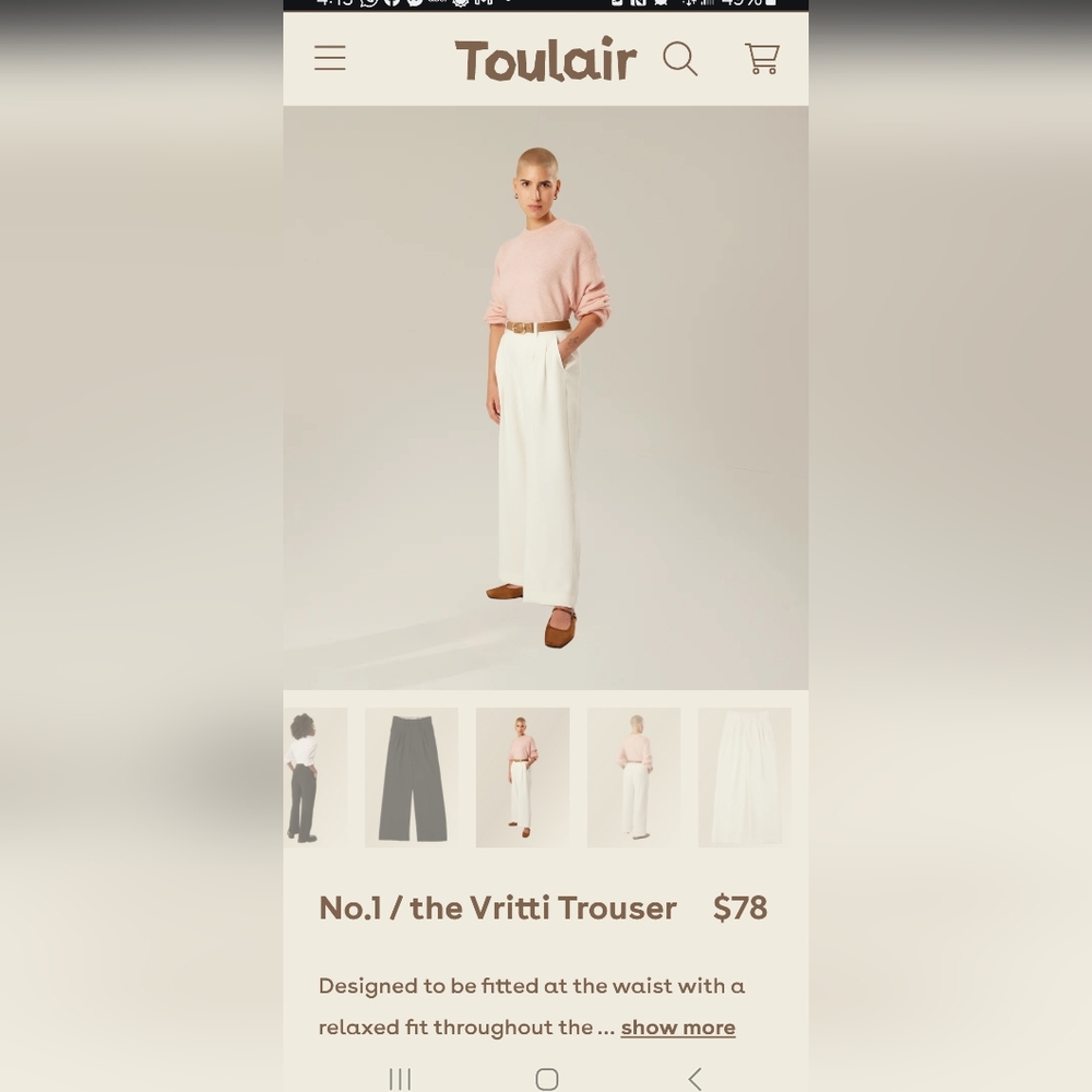 Toulair Vritti Trouser NWT Waist 29 L 27 white slacks medium